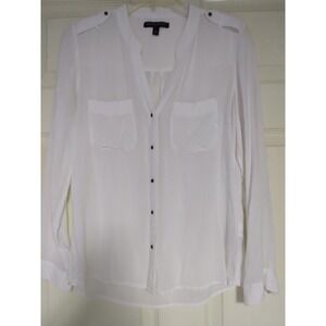 Banana Republic long sleeve epaulets button up white linen front pockets Sz. S